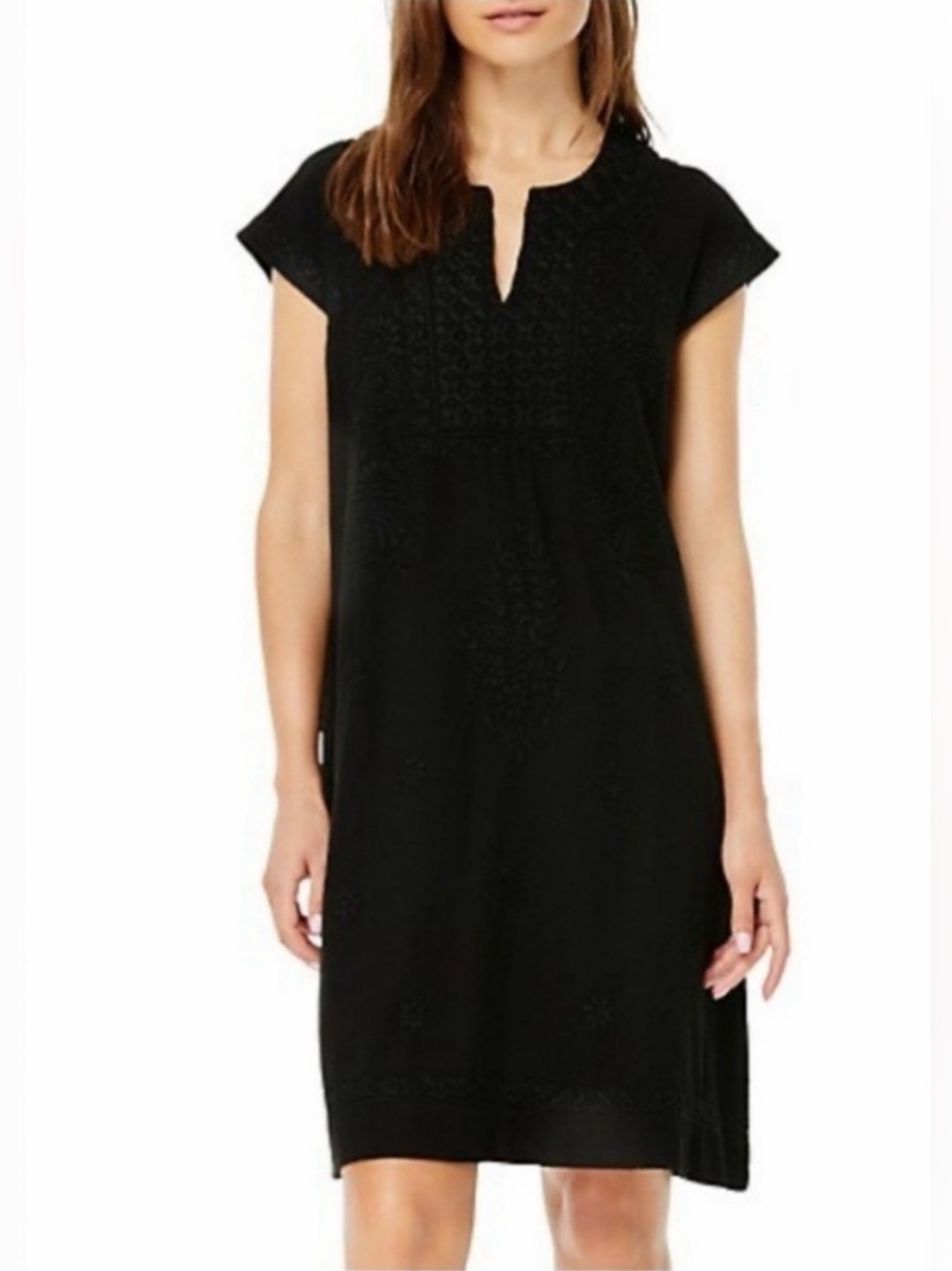 Roller Rabbit Faith Embroidered Short Sleeve Split V-Neck Shift Dress Size Small